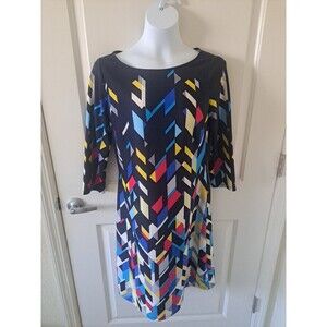 Nine West Womans Size 8 Abstract Multicolor Midi Dress 3/4 sleeve